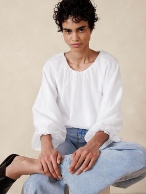 White NWT Banana Republic PUFF-SLEEVE SHIRRED BLOUSE Size XS